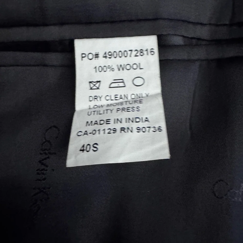 Calvin Klein Suit Mens 40S W32 Blue Solid Extreme Slim Fit 2-Button Wool